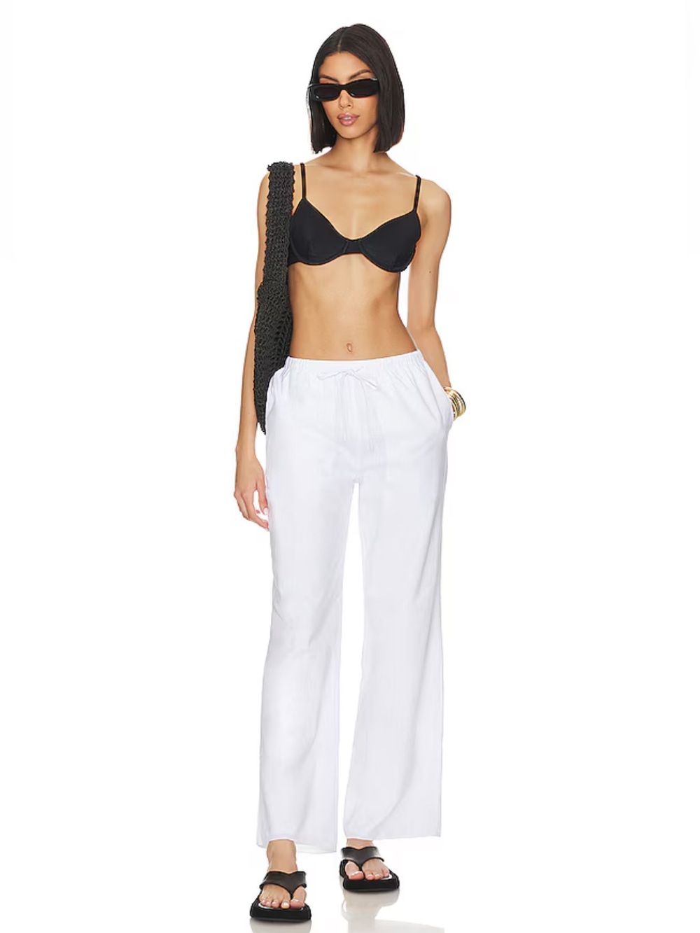 SNDYS Linen White Drawstring Pants